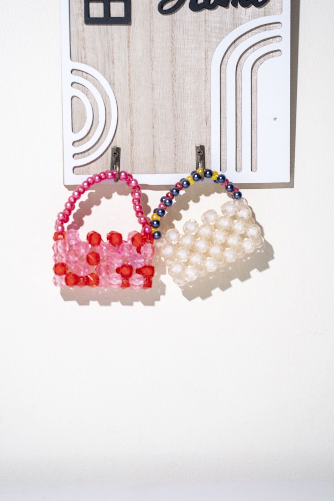 Mini Beaded Handbag Set, Pink & White Pearl