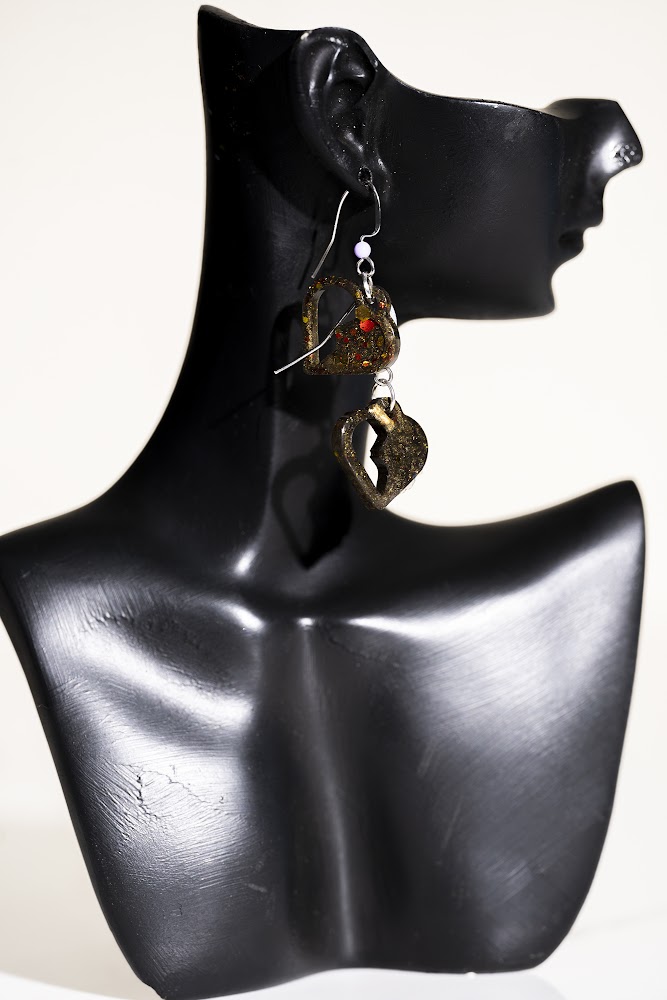 Olive Glitter Resin Double Heart Earrings
