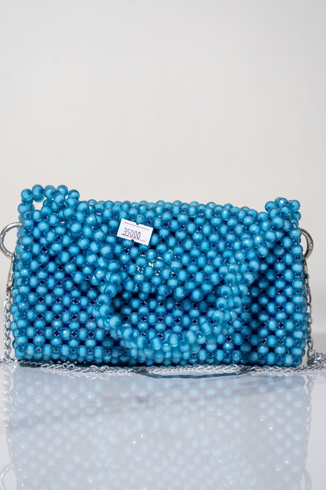 Teal Blue Pearl Bead Crossbody Bag