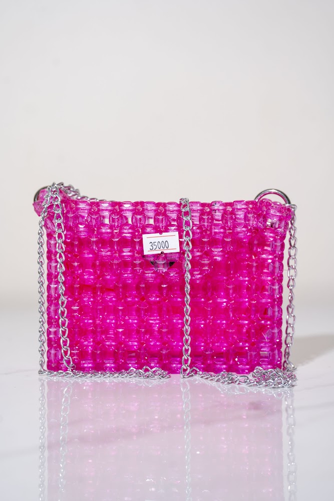 Hot Pink Crystal Bead Chain Bag