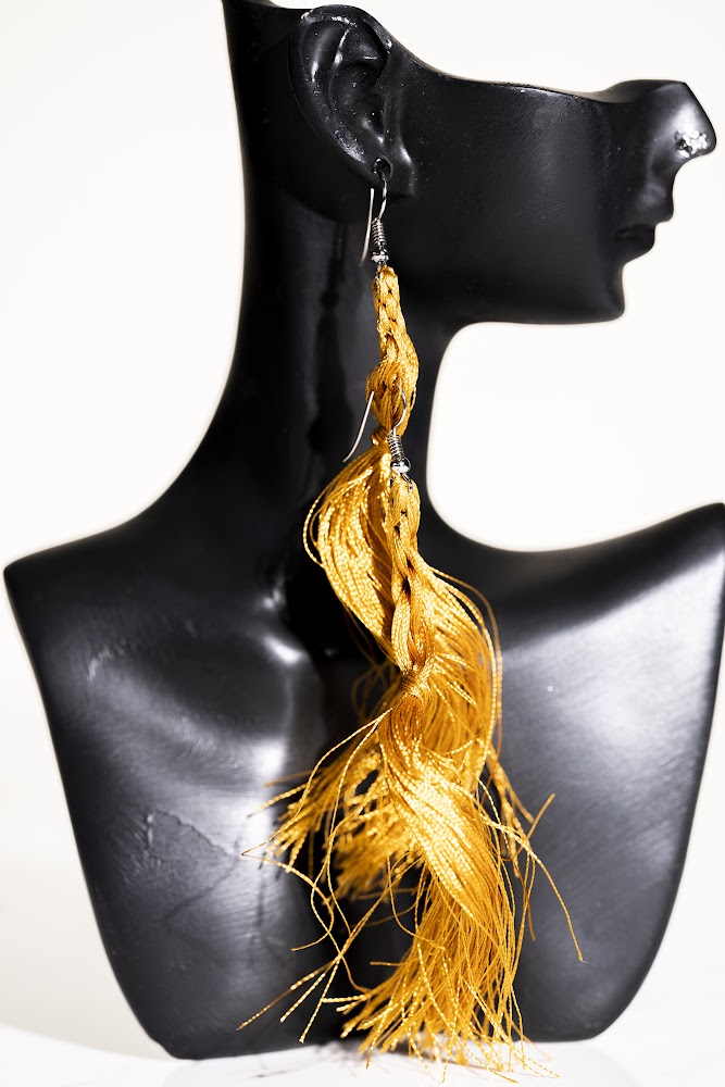 Gold Braided Tassel Drop Earrings