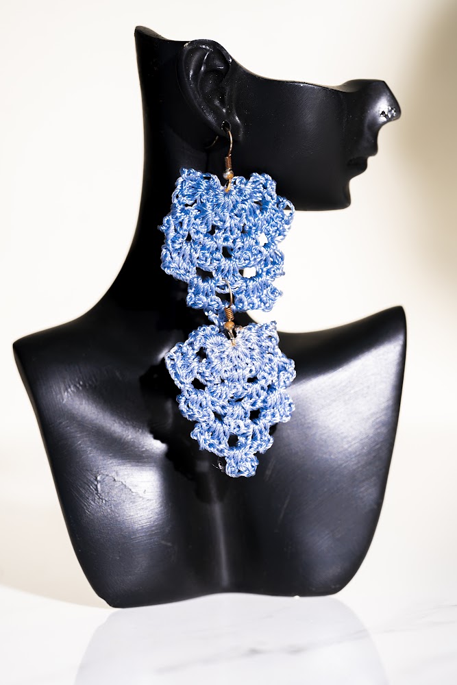 Cornflower Blue Crochet Flower Earrings