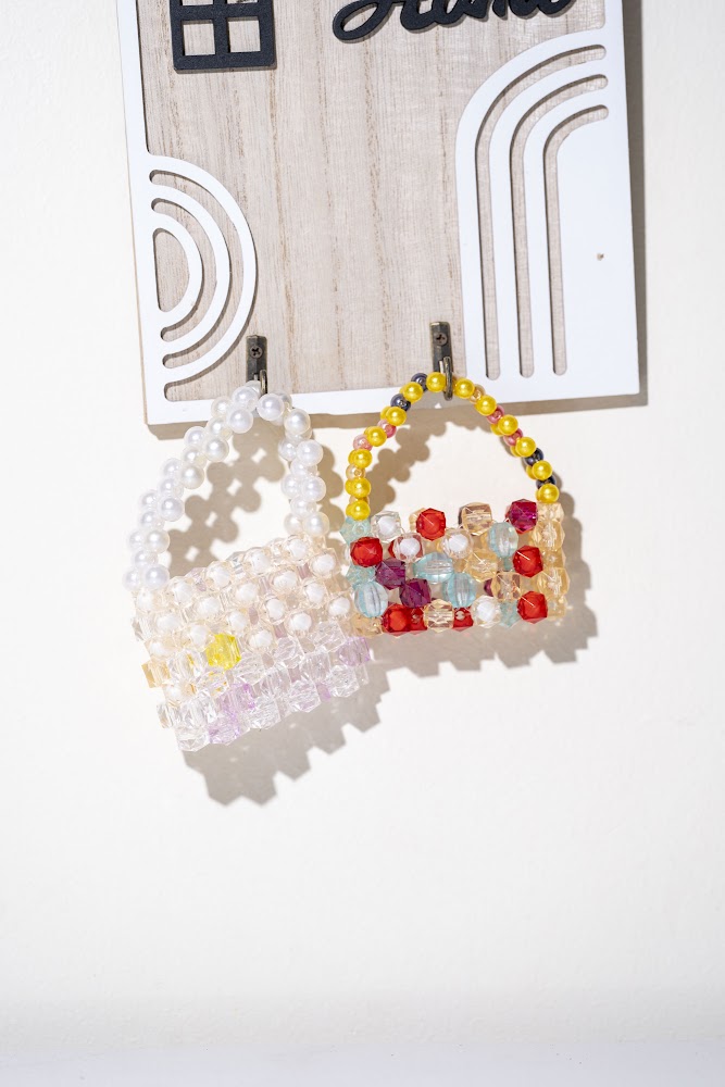 Mini Beaded Handbag Duo, Pearl & Multicolor