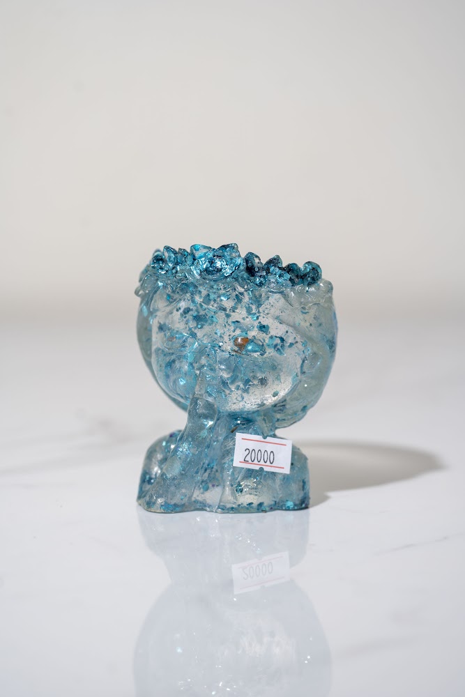 Aqua Blue Glitter Resin Sculptural Vase