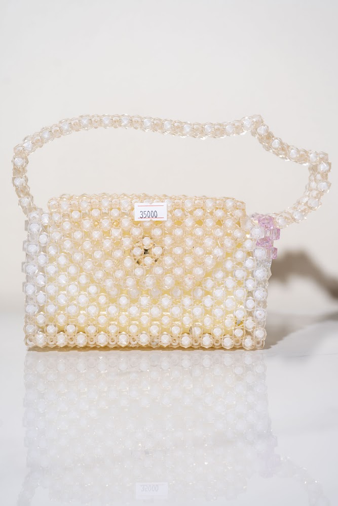 Ivory Pearl Bead Top-Handle Handbag
