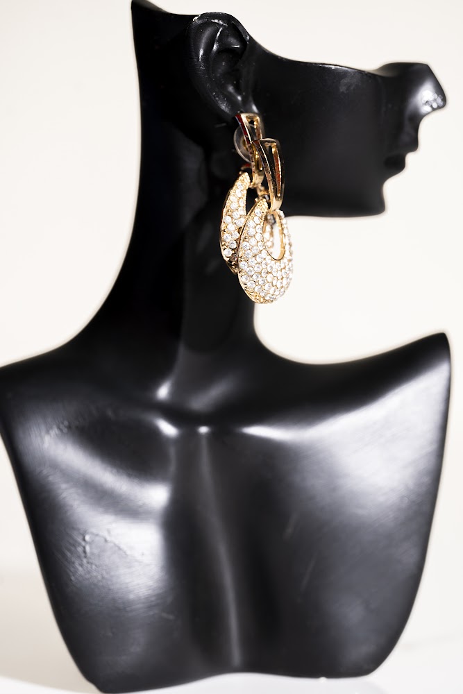 Gold Crystal Teardrop Hoop Earrings