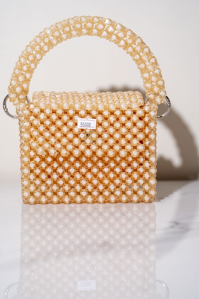Champagne Pearl Box Beaded Handbag