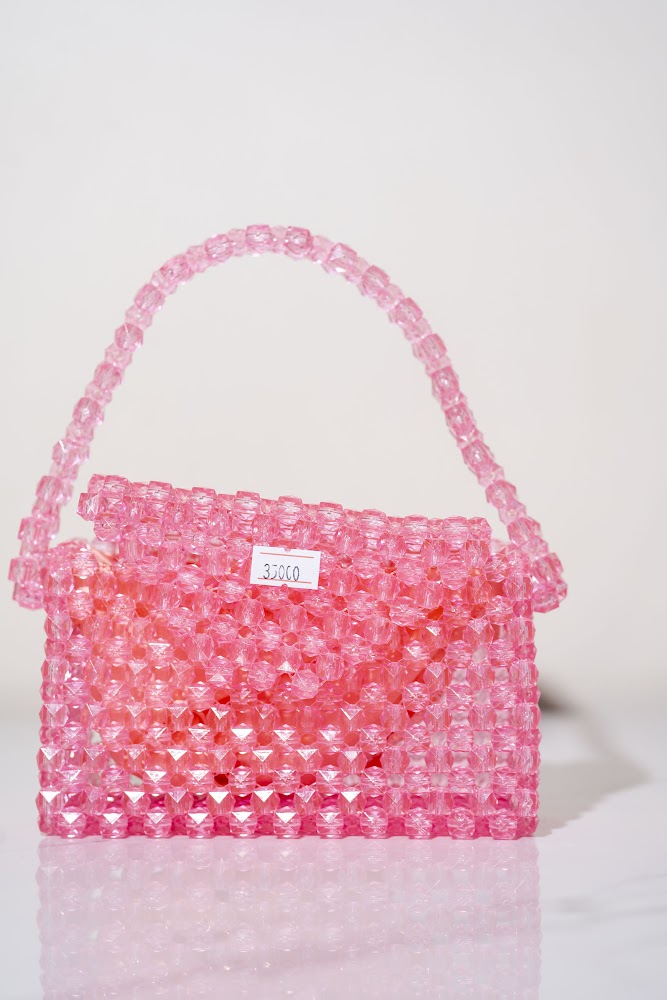 Rose Pink Crystal Beaded Flap Handbag
