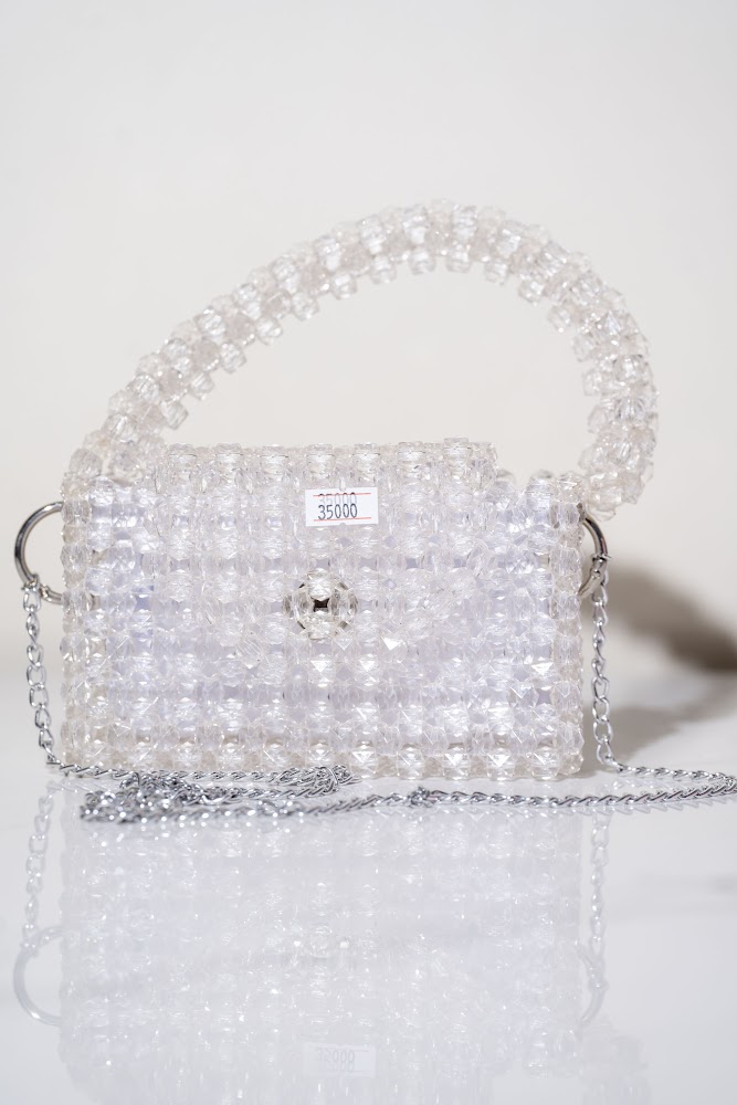 Crystal Clear Beaded Crossbody Clutch