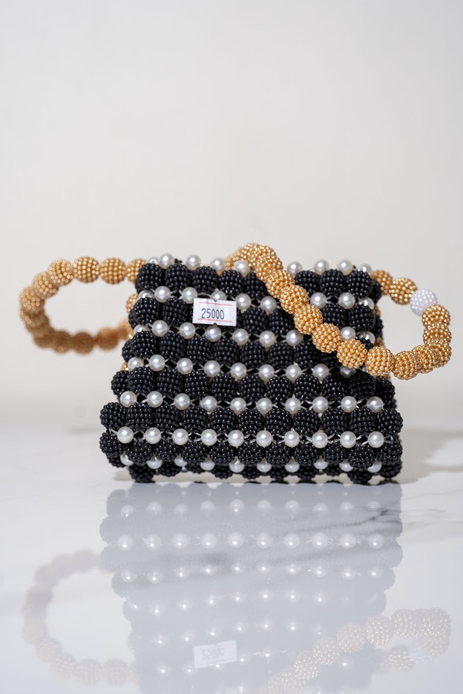 Midnight Black & Pearl Beaded Mini Handbag