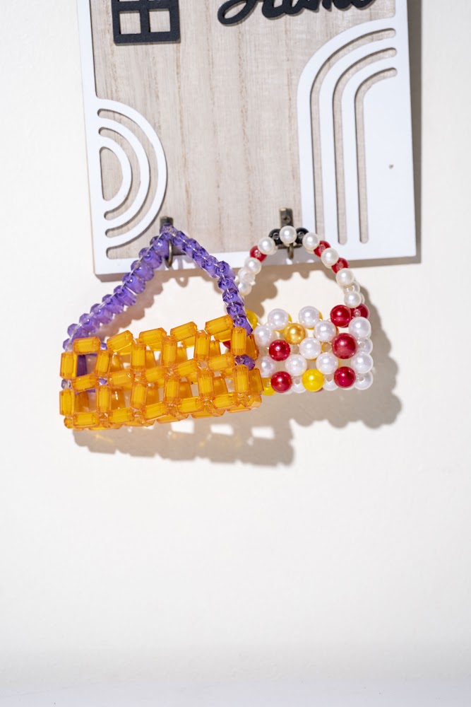 Mini Beaded Bag Duo, Amber & Pearl