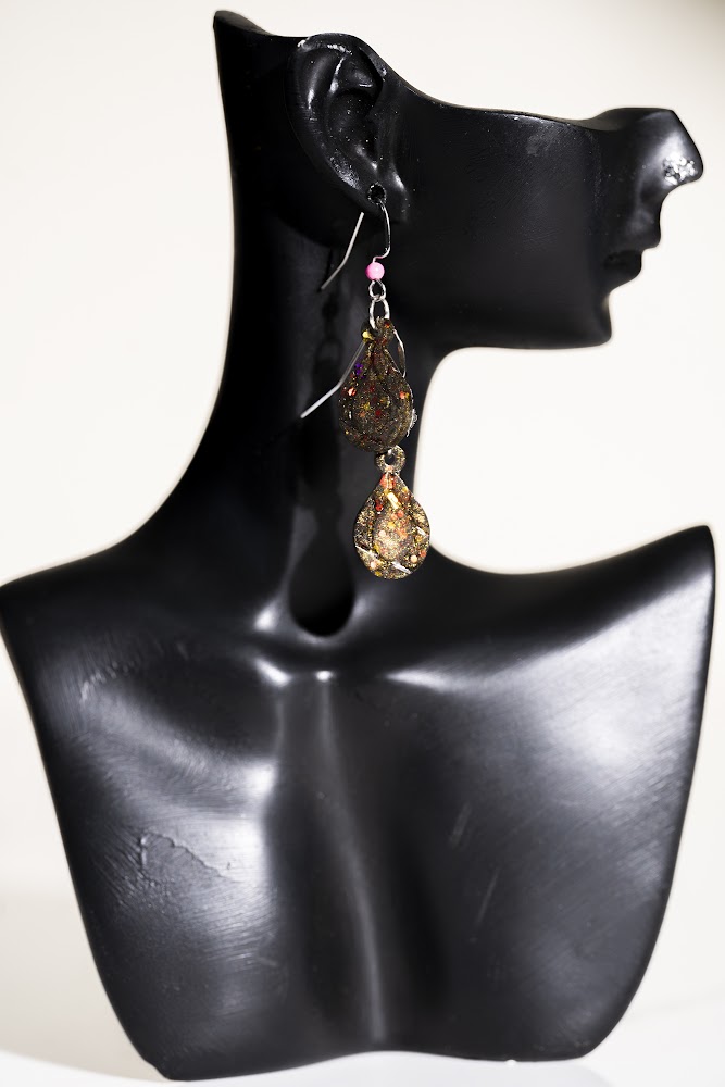 Gold Galaxy Glitter Resin Tiered Earrings