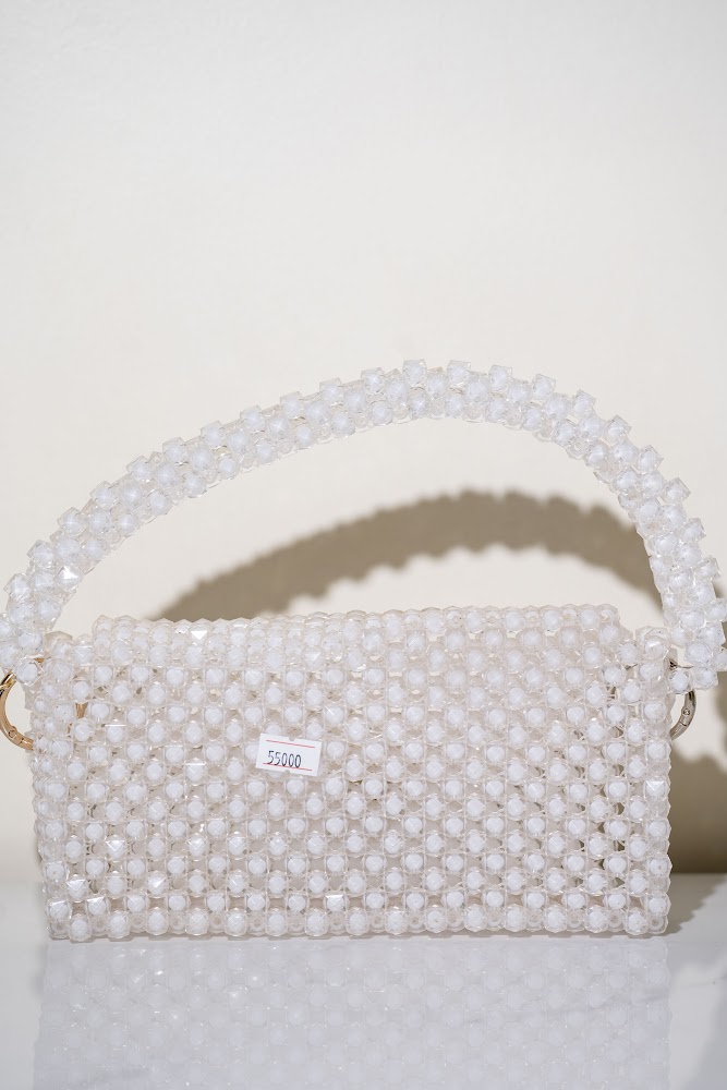 Snow White Pearl Crystal Beaded Handbag