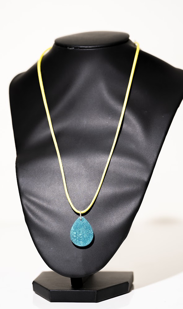 Teal Sparkle Resin Teardrop Pendant Necklace