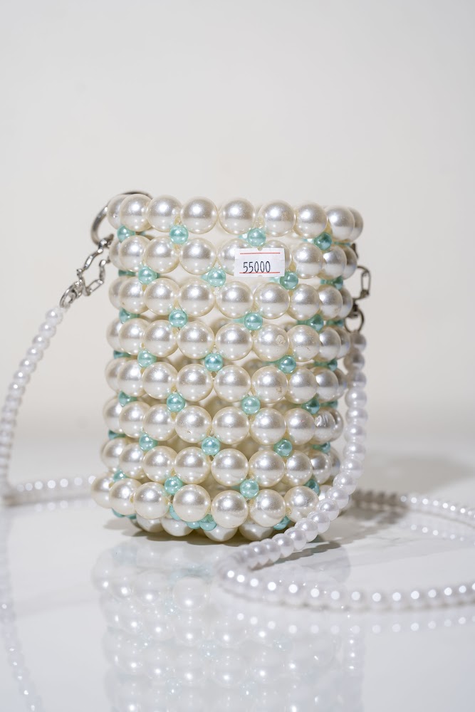 Pearl & Mint Cylinder Bucket Beaded Bag