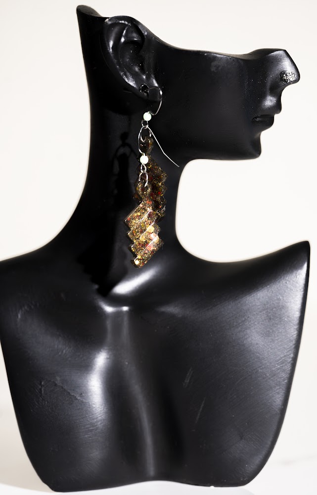 Gold Chevron Stacked Resin Drop Earrings