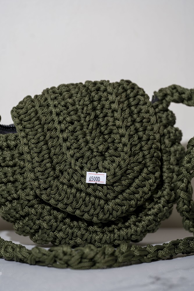 Olive Green Crochet Round Crossbody Bag