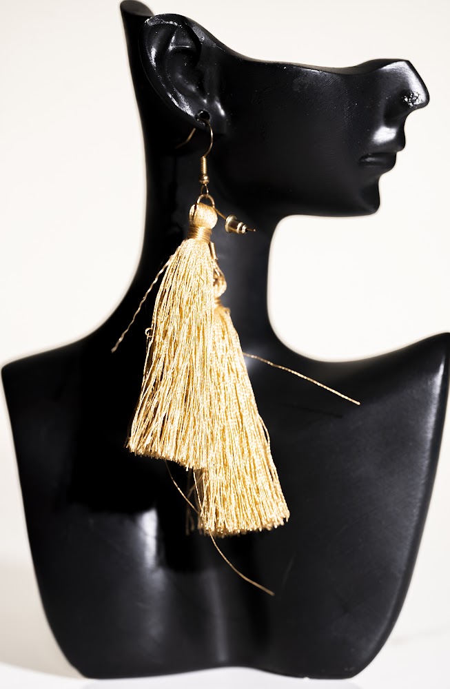Golden Silk Tassel Drop Earrings