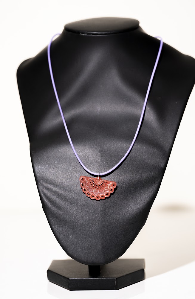 Terracotta Lace Fan Pendant Necklace