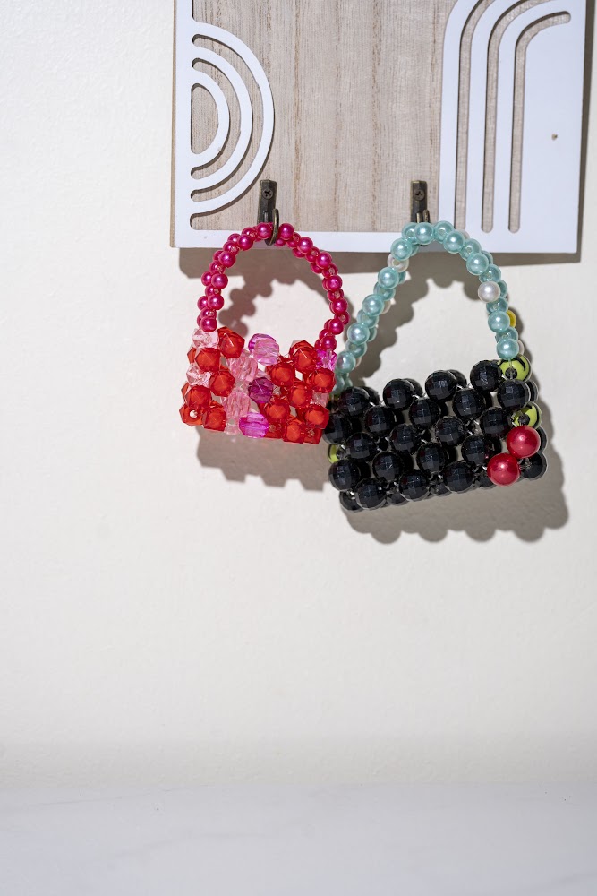 Mini Crystal Bead Handbag Duo, Red & Black