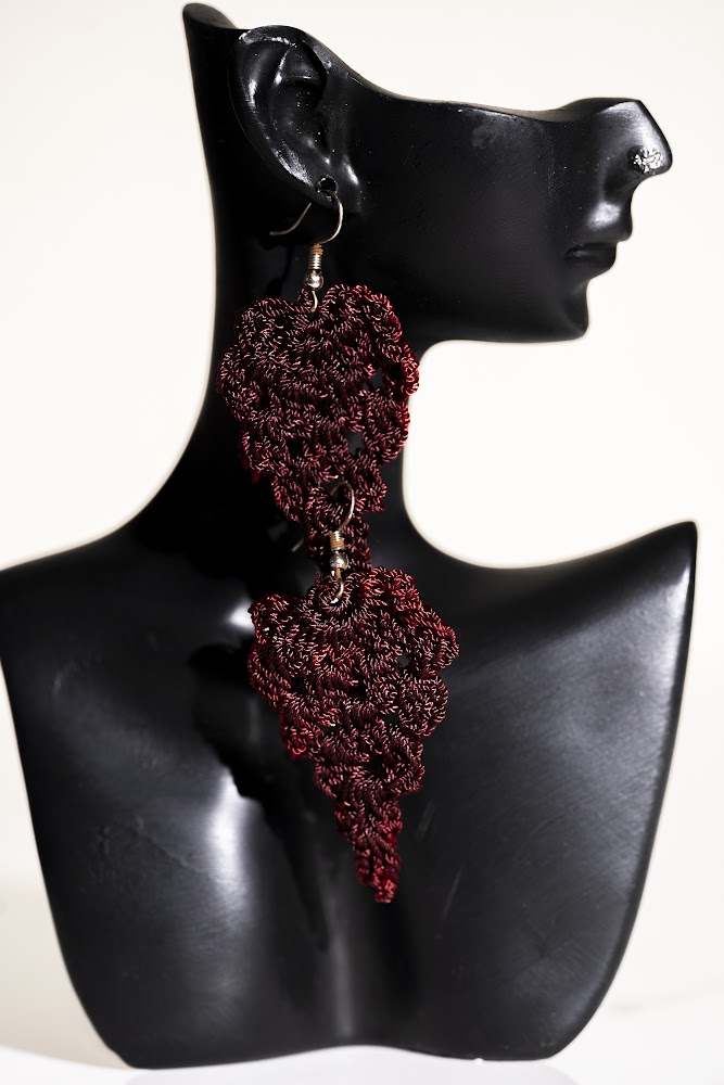 Burgundy Crochet Lace Drop Earrings