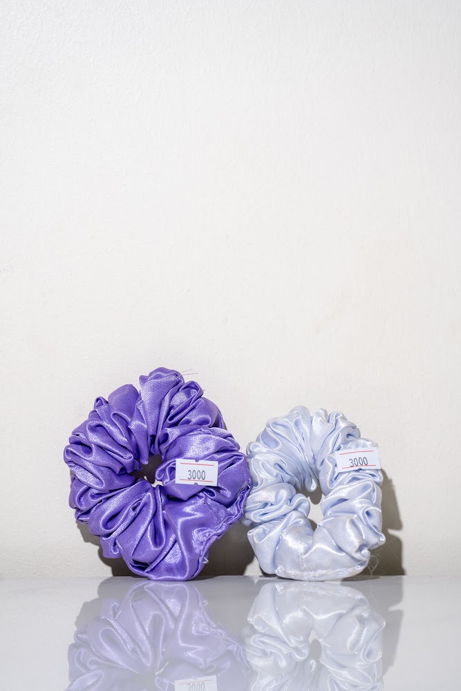 Satin Scrunchie Set, Lavender & Sky Blue