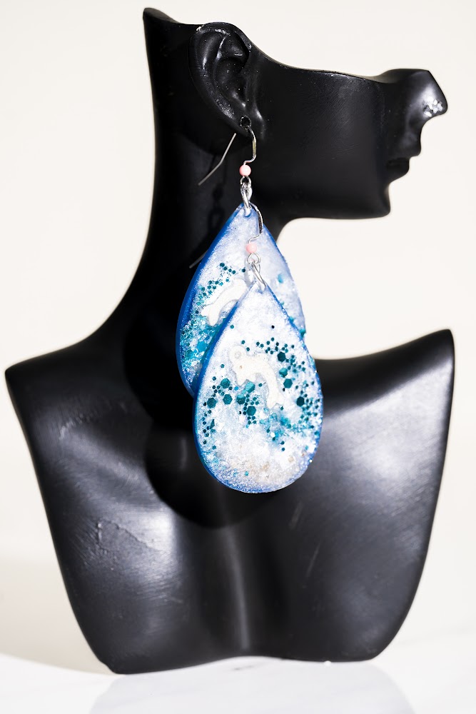 Ocean Tide Glitter Resin Teardrop Earrings