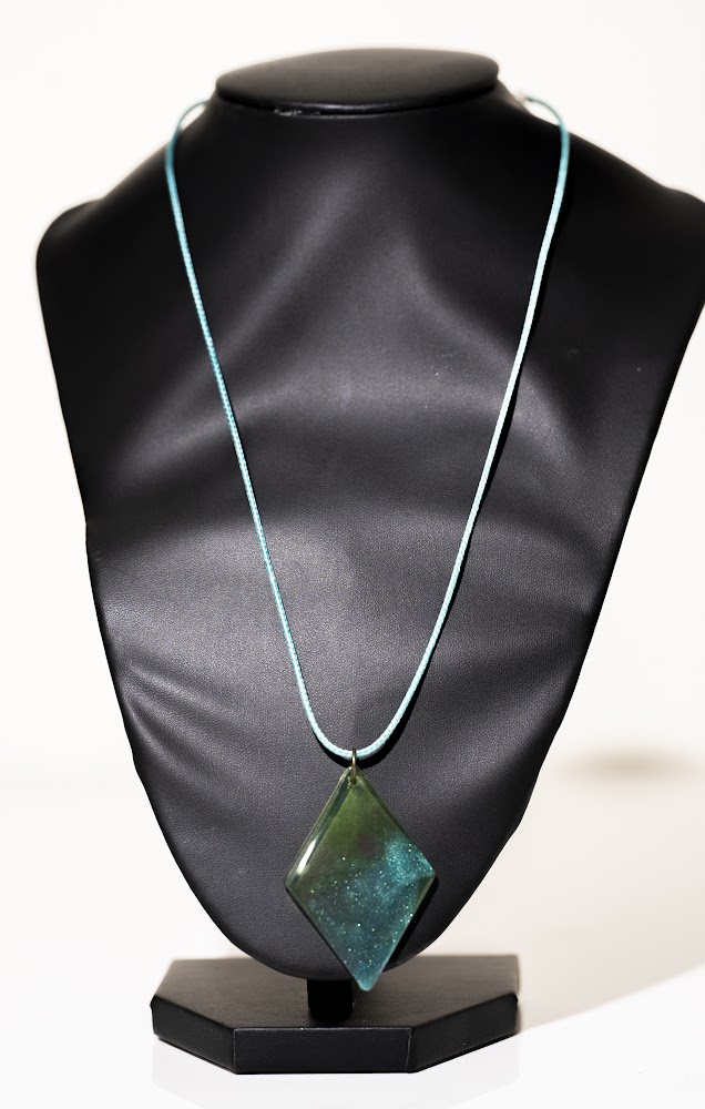 Emerald Diamond Resin Pendant Necklace