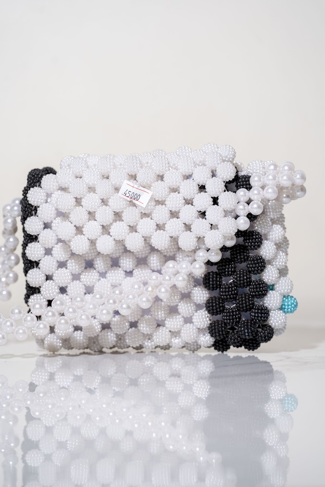 Monochrome Pearl Beaded Clutch Bag