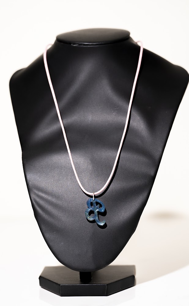 Blue Glitter Resin Script Pendant Necklace