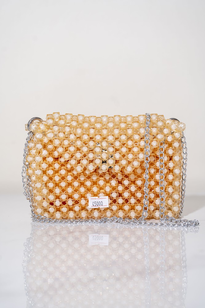 Gold & Pearl Crystal Bead Crossbody Bag
