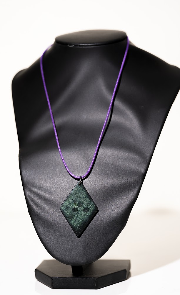 Emerald Diamond Resin Pendant on Purple Cord
