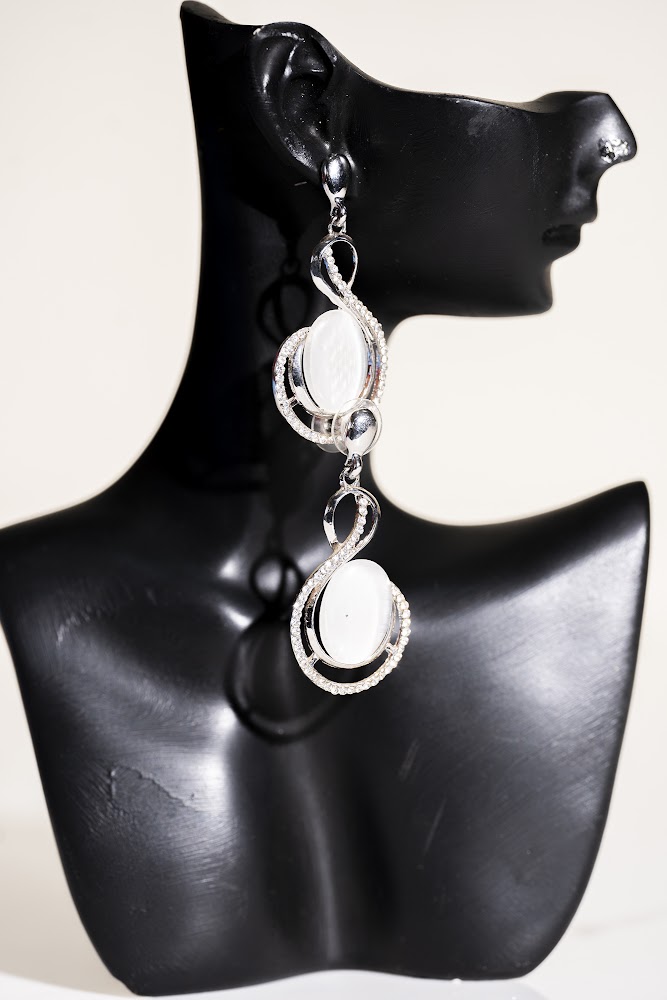 Silver Double Halo Mirror Drop Earrings