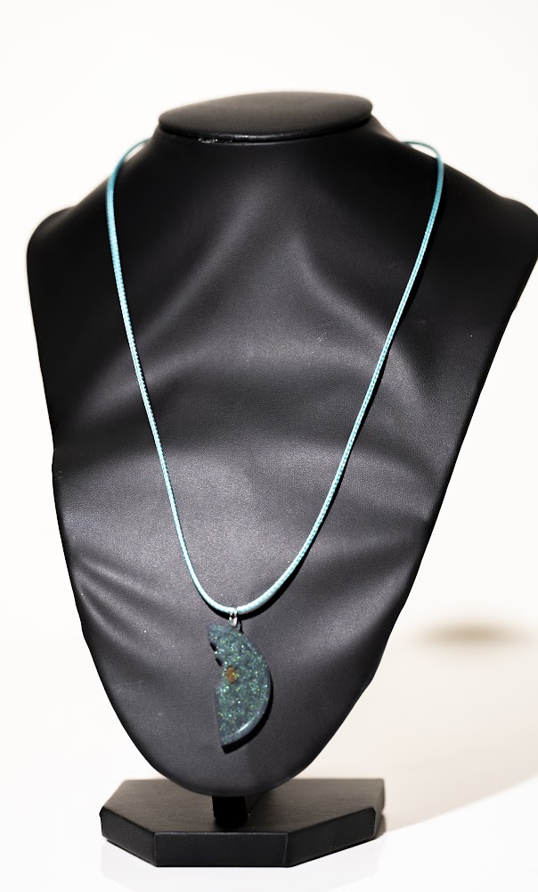 Teal Crescent Moon Resin Pendant Necklace