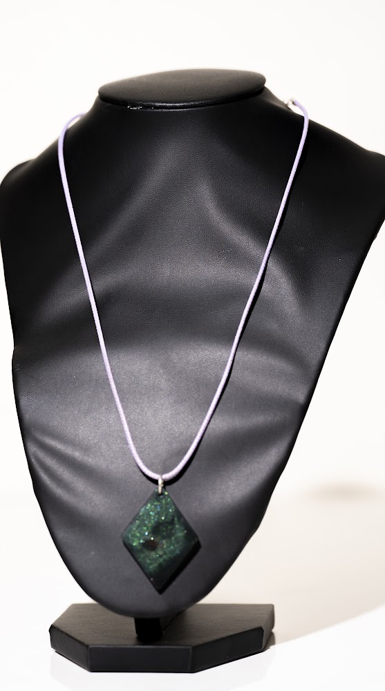 Dark Green Diamond Resin Pendant Necklace