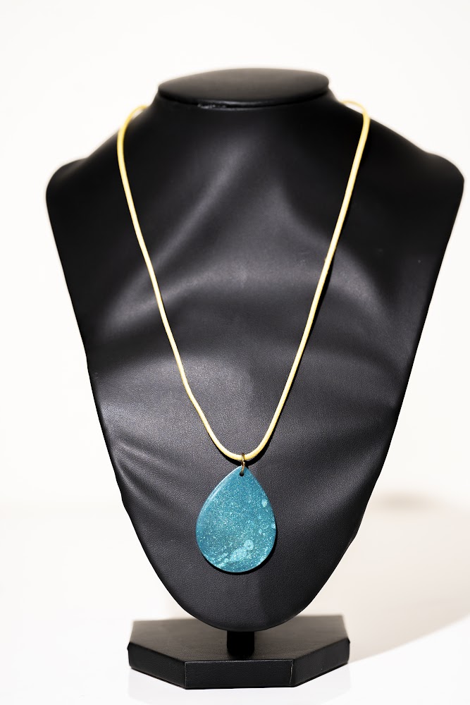 Teal Teardrop Glitter Resin Pendant Necklace