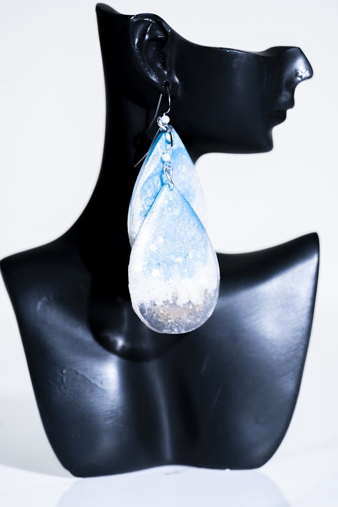 Blue Glitter Teardrop Resin Earrings