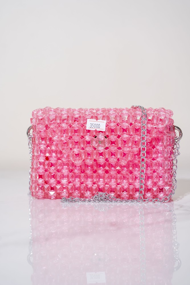 Pink Crystal Bead Flap Clutch Handbag