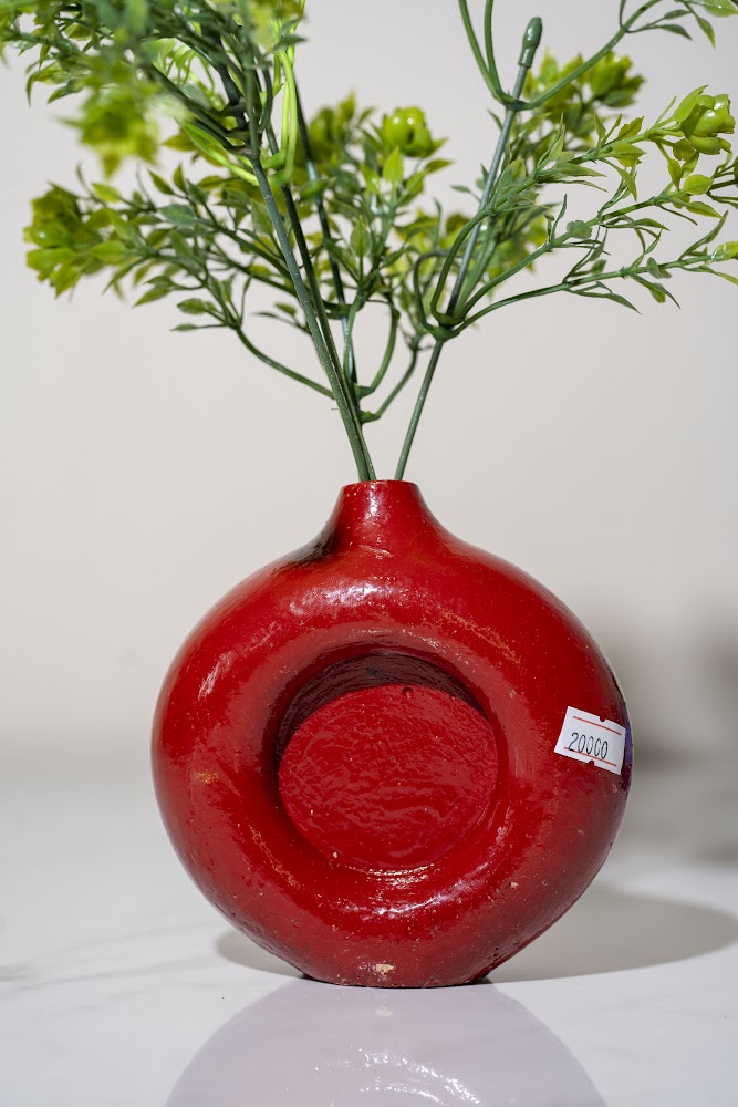 Red Glazed Round Ceramic Vase