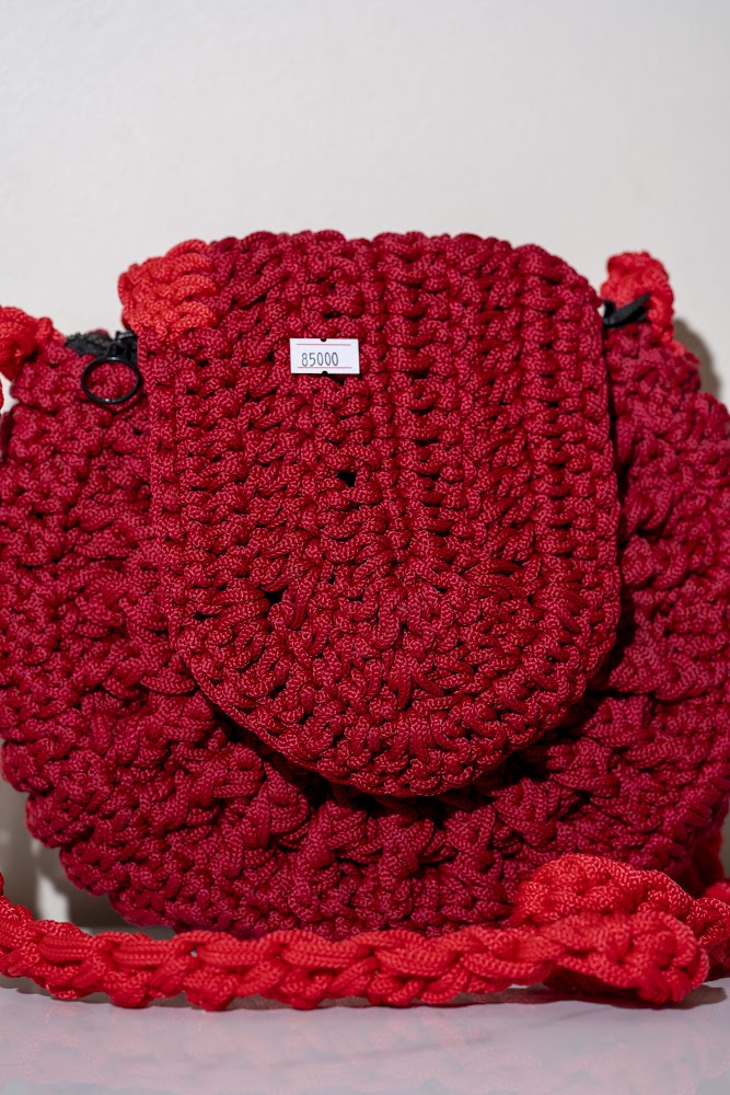 Cherry Red Crochet Shoulder Bag with Coin Purse