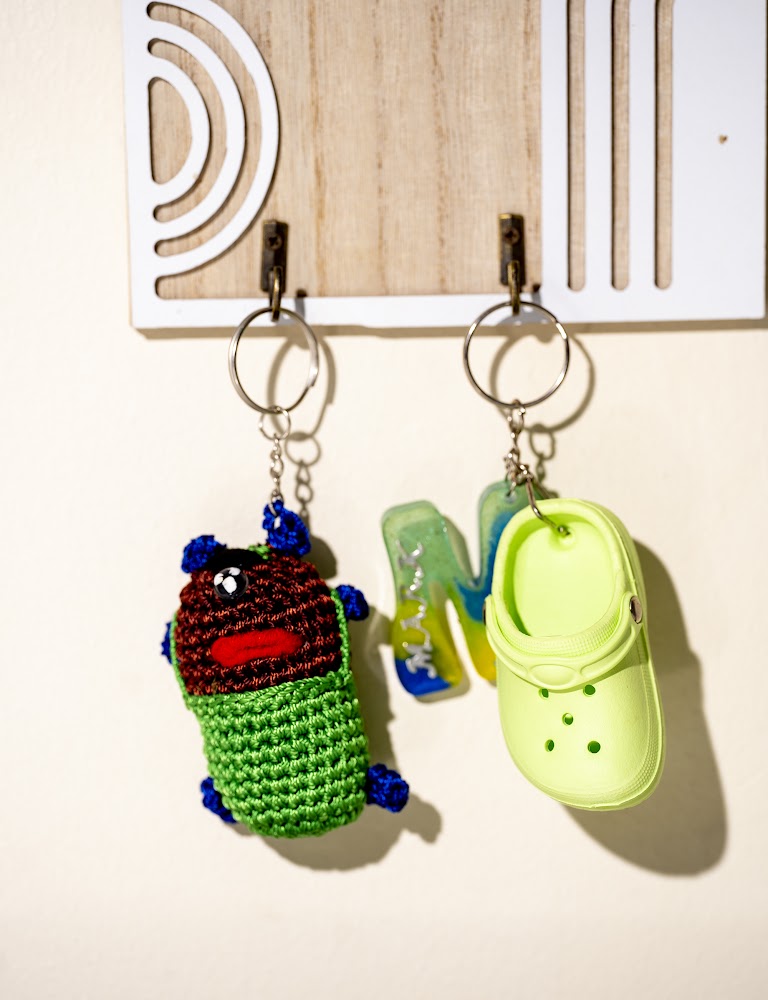 Crochet Monster & Resin Letter Keychain Set