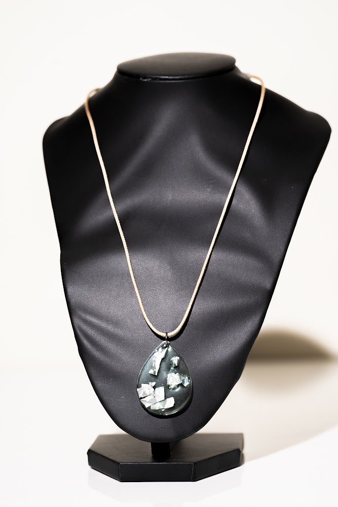 Dark Teal Shell Fragment Pendant Necklace