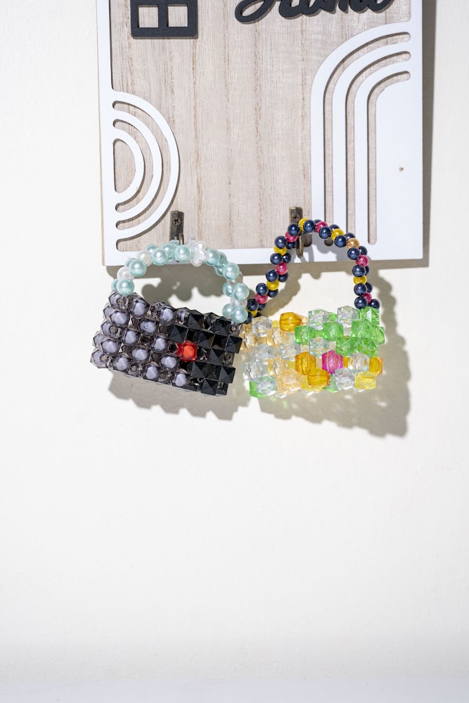 Crystal Bead Mini Tote Duo, Black & Multicolor