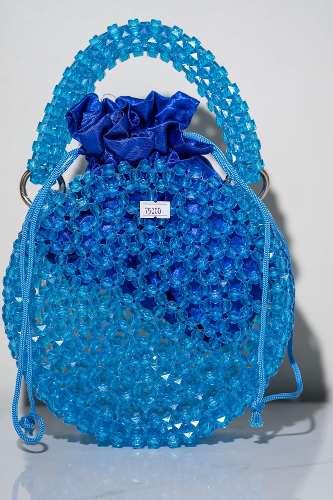 Turquoise Crystal Beaded Bucket Bag