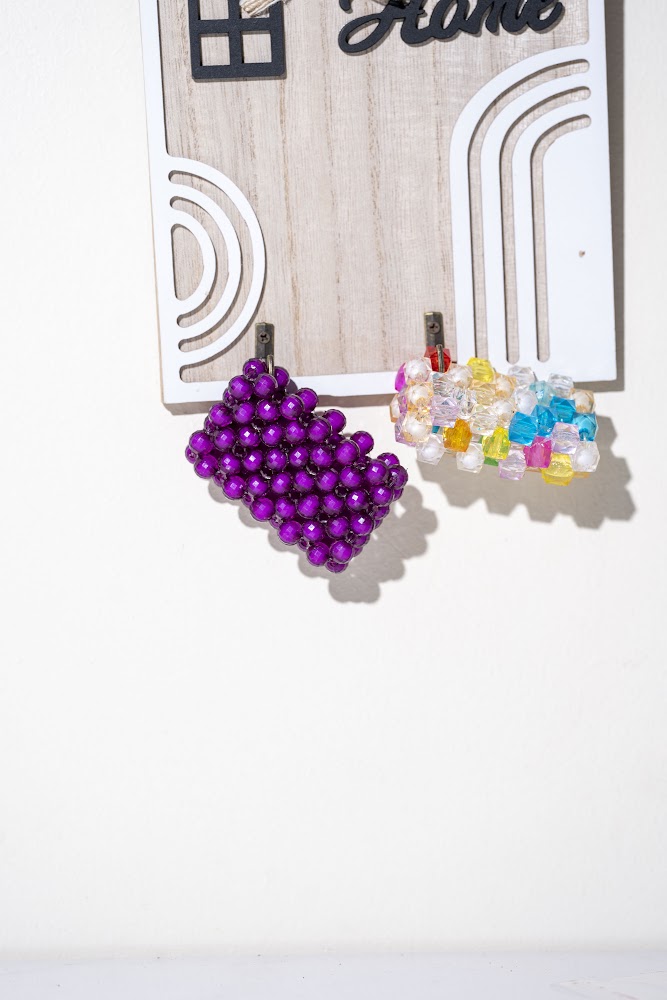 Crystal Bead Mini Tote Duo, Purple & Rainbow