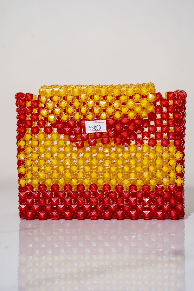 Red & Yellow Crystal Beaded Statement Clutch