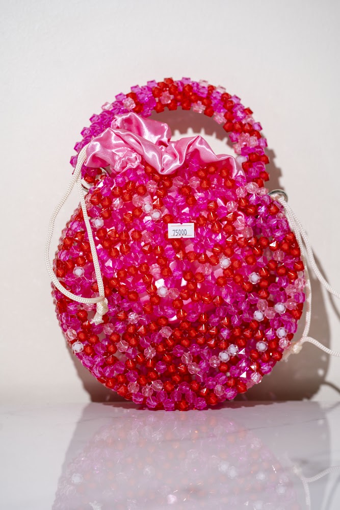 Berry Bloom Beaded Round Bucket Bag