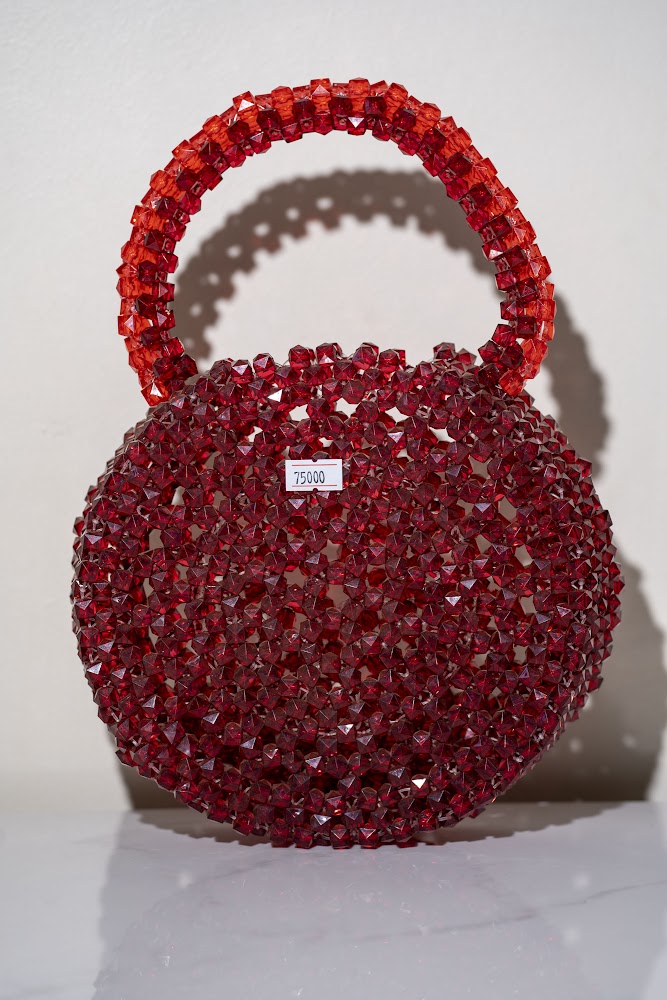 Crimson Crystal Round Beaded Handbag