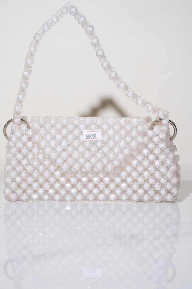 Pearl White Crystal Beaded Shoulder Bag