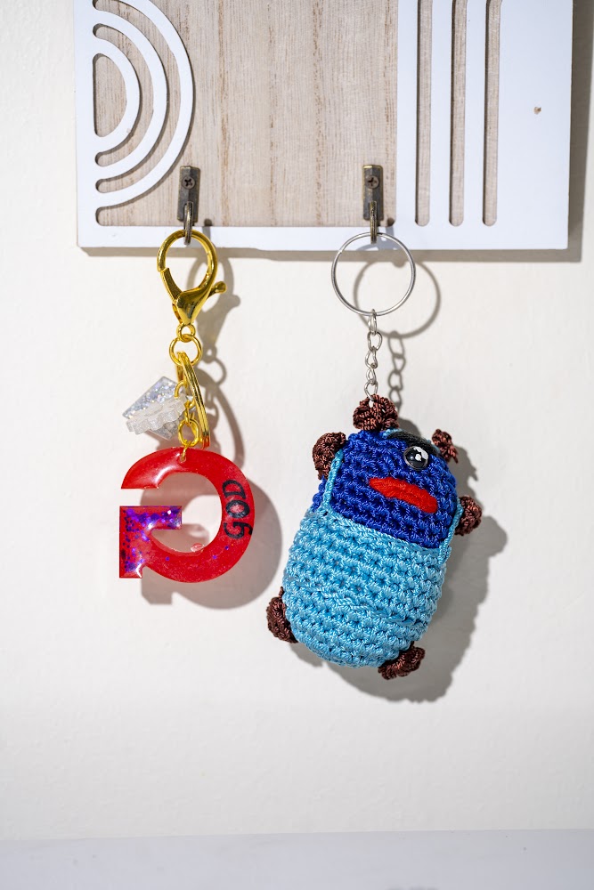 Resin Letter & Crochet Character Keychain Duo